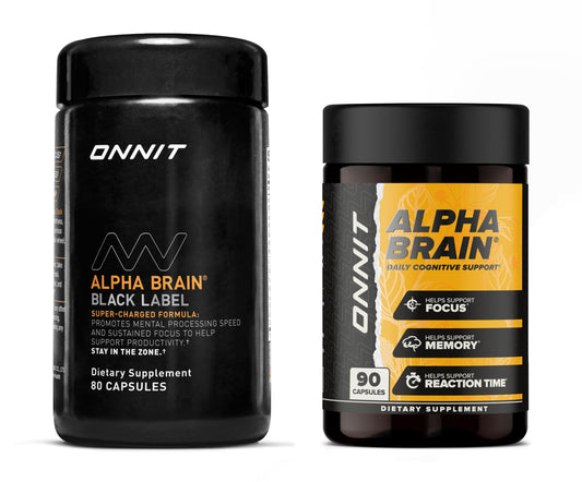 ONNIT Alpha Brain Classic bottle front for daily cognitive support.
