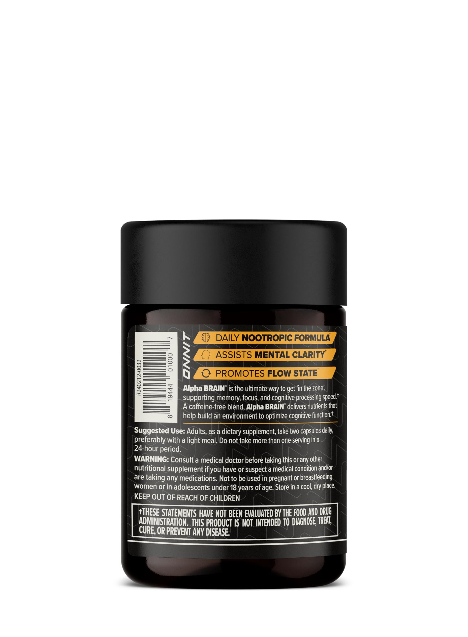 ONNIT Alpha Brain ingredients panel featuring L-theanine and Alpha GPC