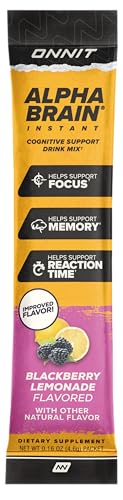 ONNIT Alpha Brain Instant bottle front view for caffeine-free cognitive support on the go