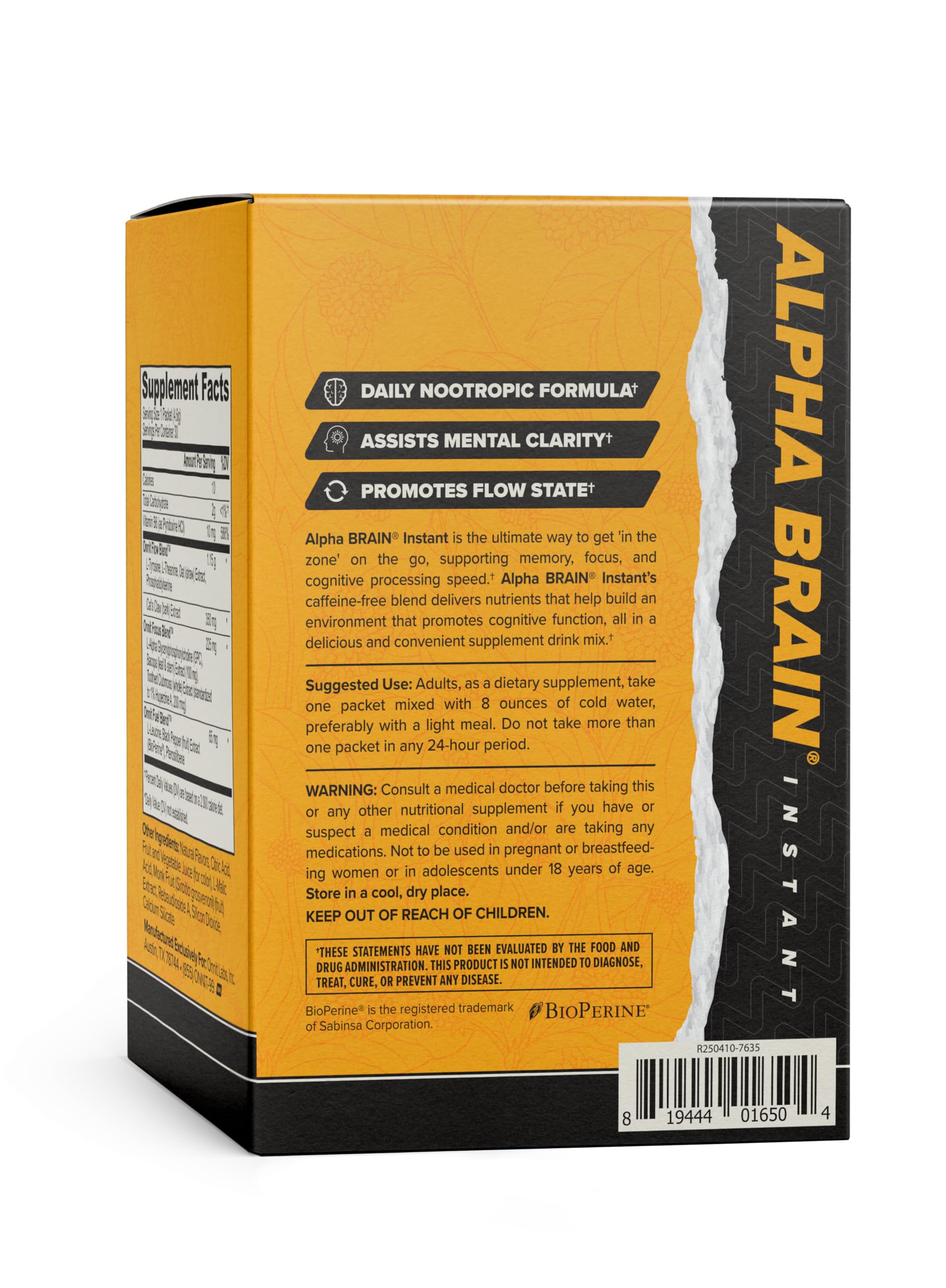 Label shows blackberry lemonade flavor on the ONNIT Alpha Brain Instant container