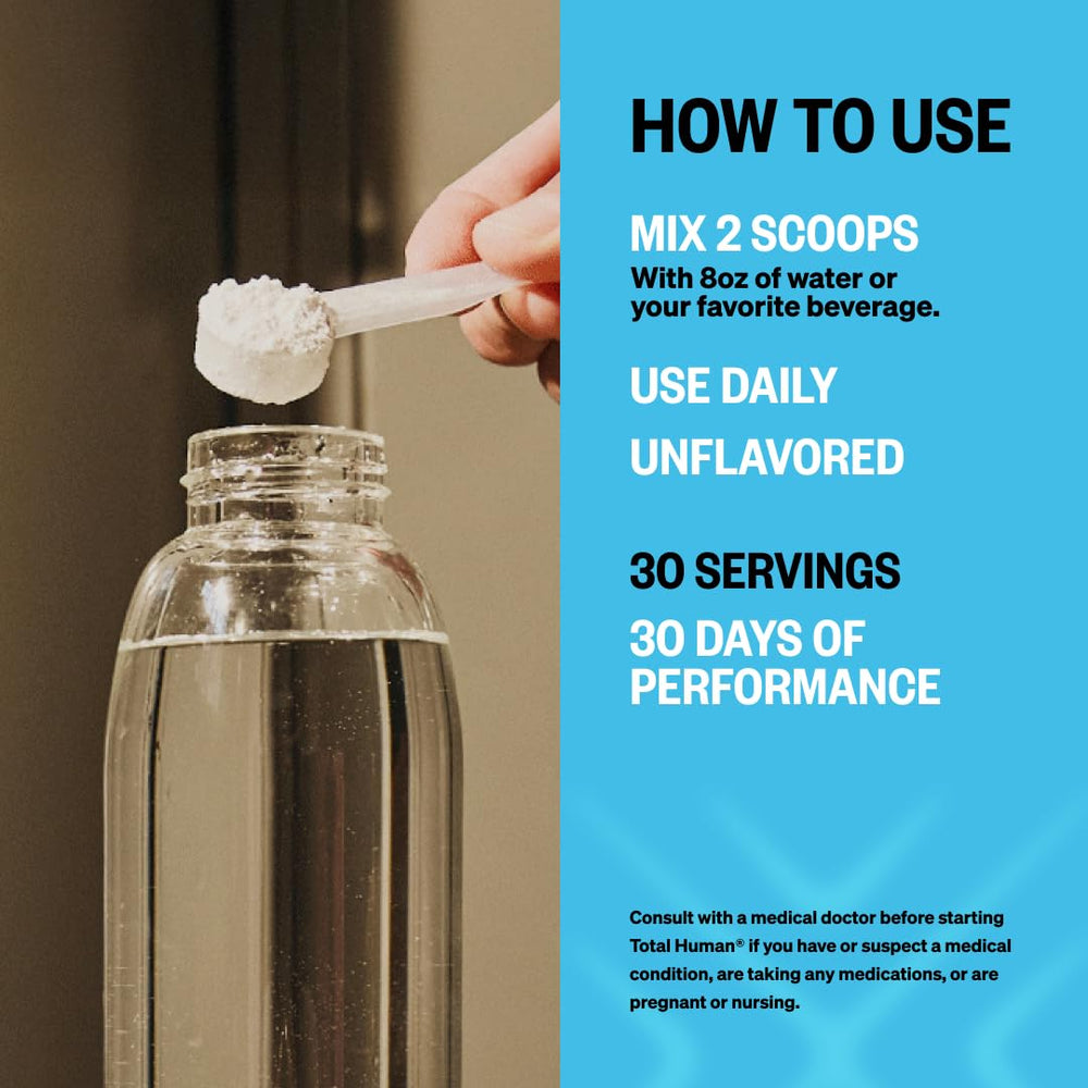 Pouring ONNIT creatine monohydrate powder into a glass for easy mixing
