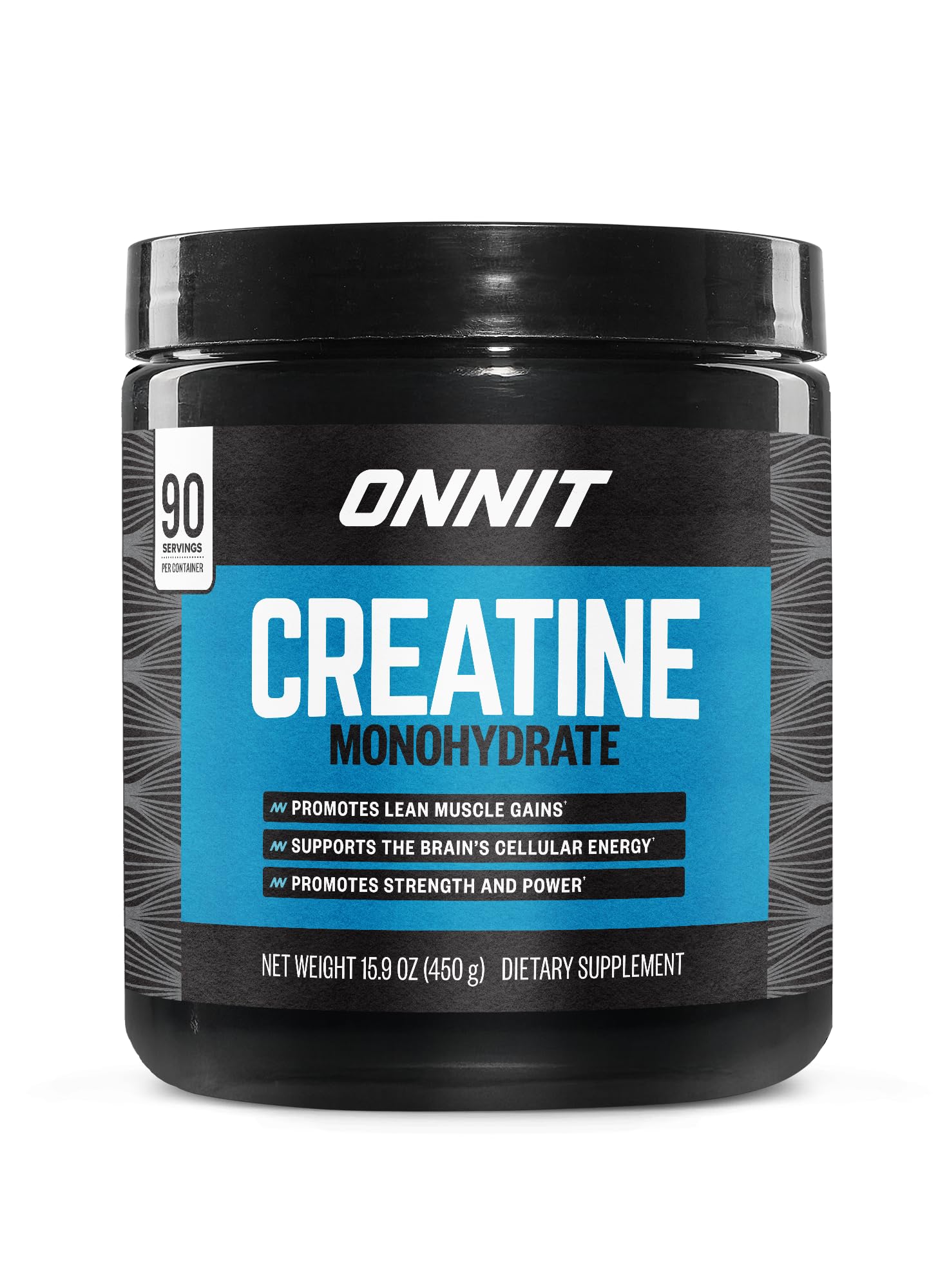 ONNIT Creatine Monohydrate unflavored bottle promotes steady strength and energy.