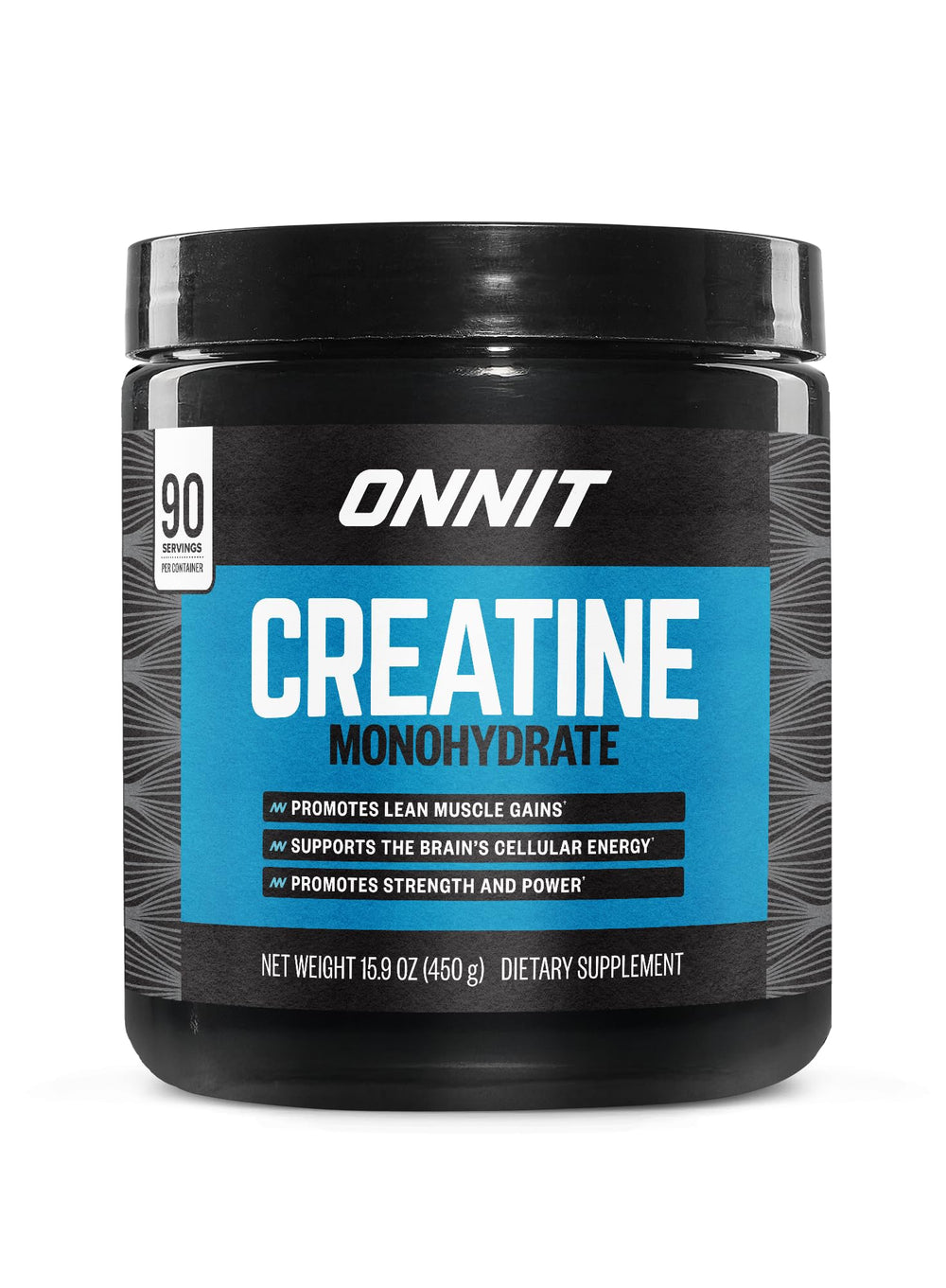 ONNIT Creatine Monohydrate unflavored bottle promotes steady strength and energy.