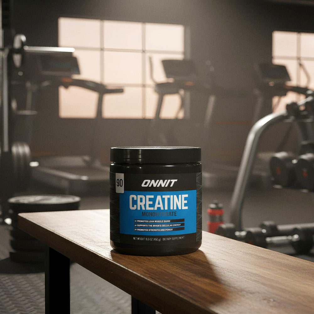ONNIT Creatine Monohydrate unflavored hero shot conveys clean, no-fillers promise.