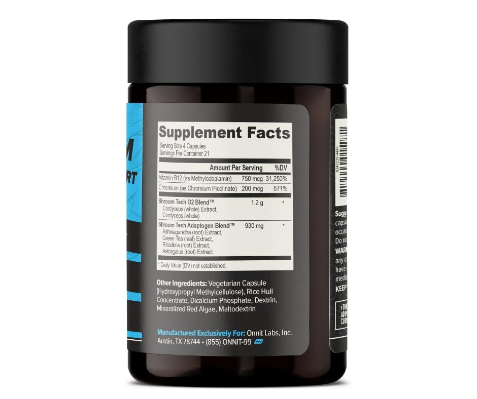 ONNIT Shroom Tech Sport cordyceps visual emphasizes natural energy support during training.