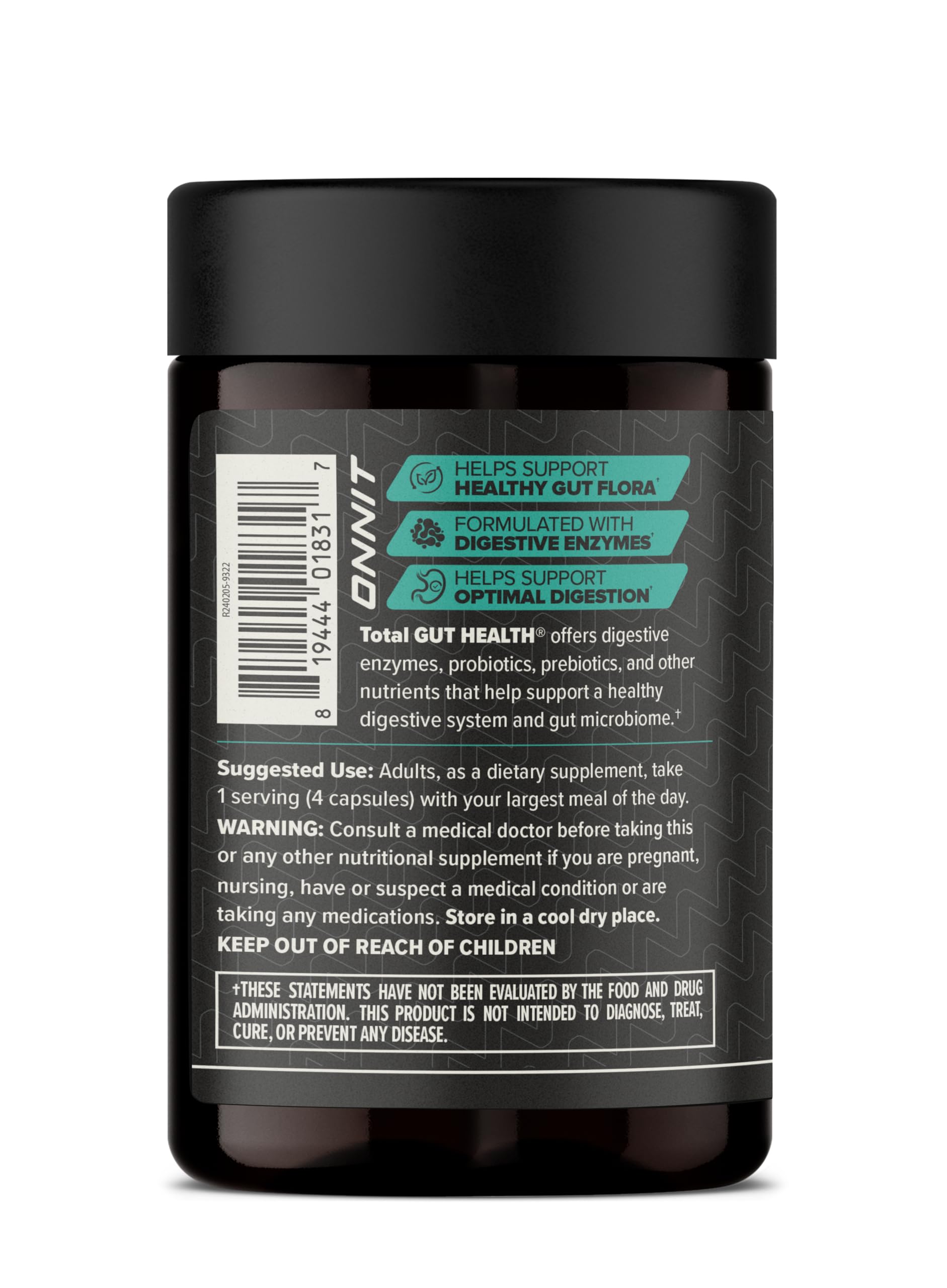 ONNIT Total GUT HEALTH capsules close-up for easy daily use.
