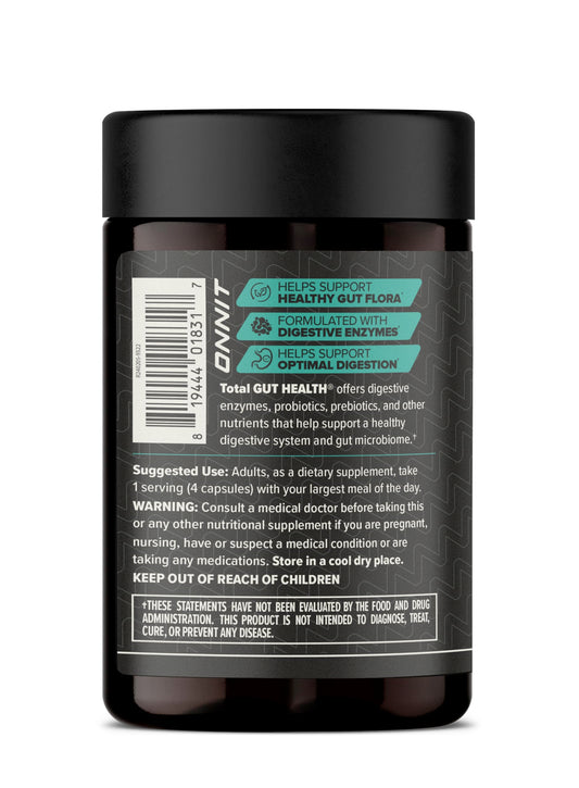 ONNIT Total GUT HEALTH capsules close-up for easy daily use.