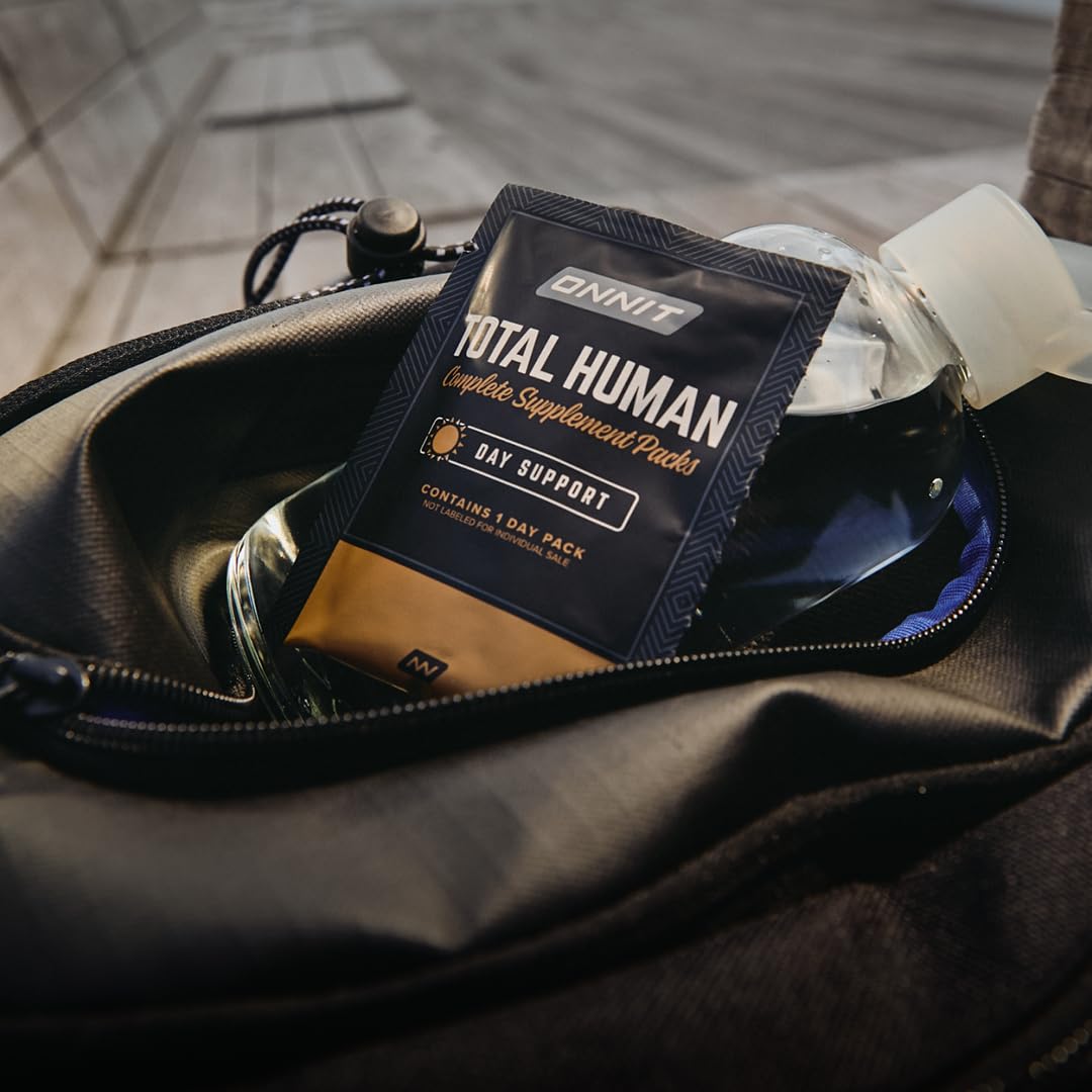 ONNIT Total Human night pack label closeup shows usage details.