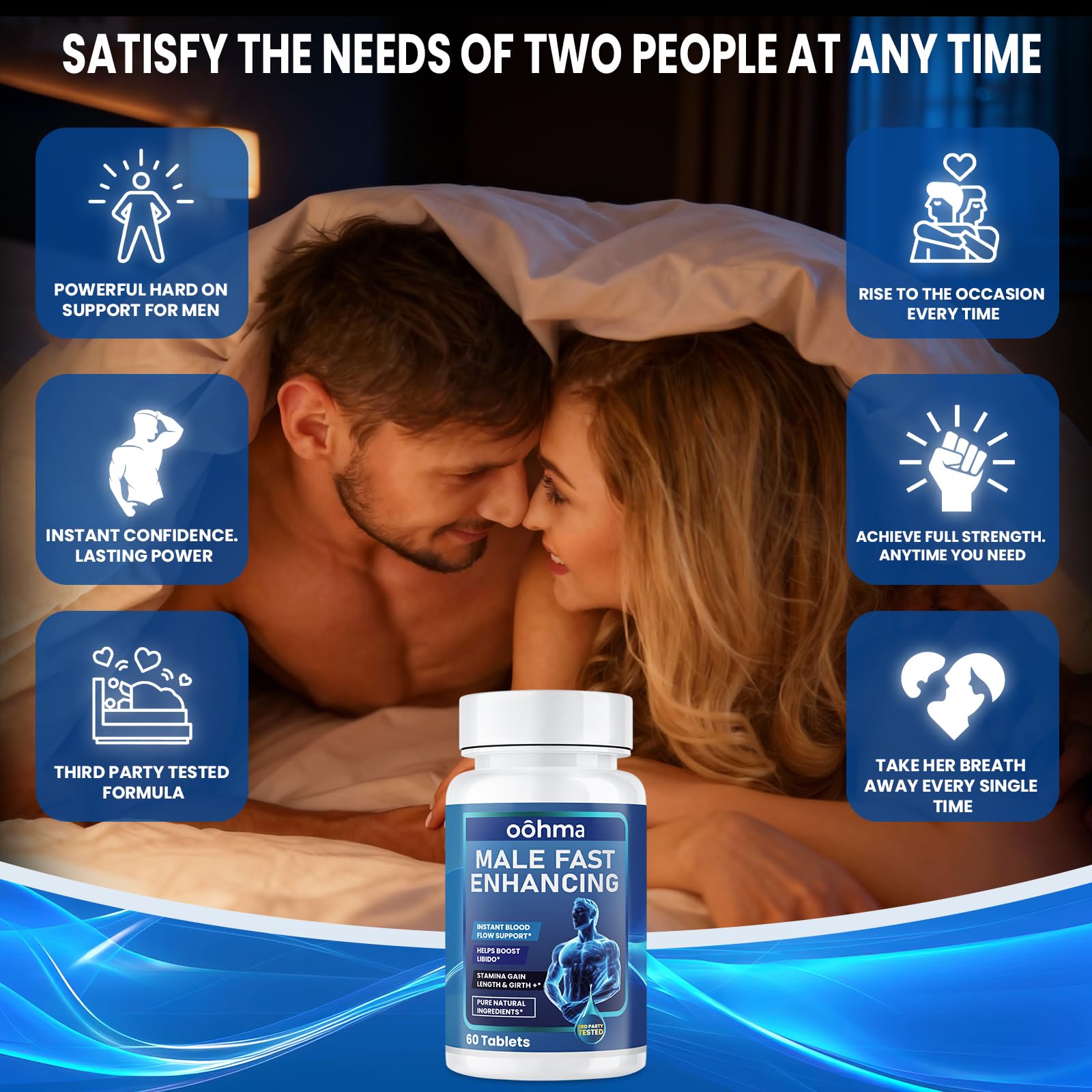 Oohma new male enhancing supplement capsules display highlighting simple two capsule daily dose.
