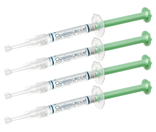 Opalescence 20% mint gel syringes for at-home whitening in whitening trays.
