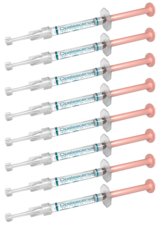 Opalescence 8-pack 35% gel syringes for at-home whitening sessions.