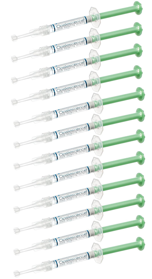 Opalescence mint gel syringe pack for at-home whitening convenience.