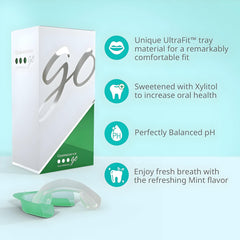 Opalescence Go 15% Mint tray in use during whitening routine