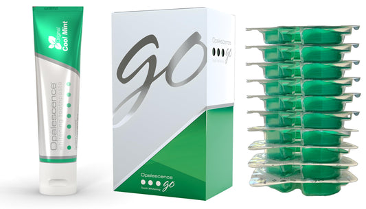 Opalescence Go 15% trays ready-to-use for convenient at-home whitening.