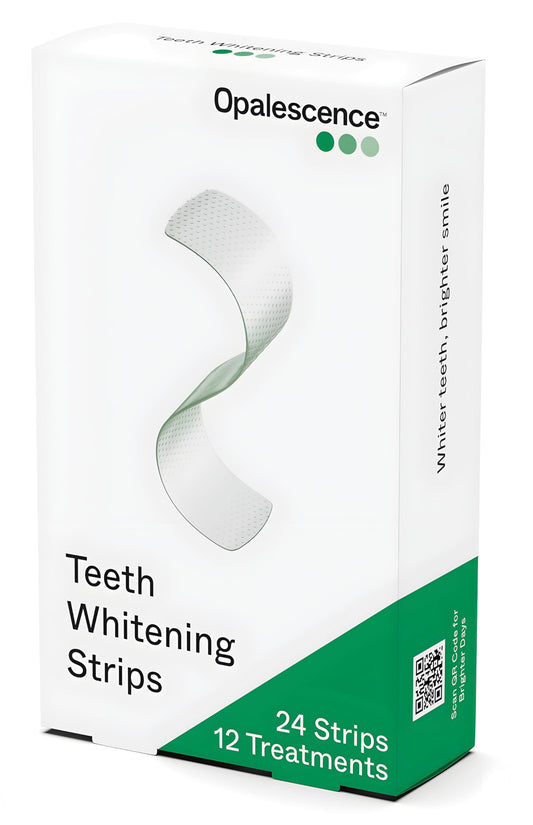Opalescence Go whitening strips being applied to teeth for a smooth, even fit