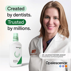 Opalescence mouthwash bottle cap open for easy use.