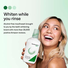 Opalescence mouthwash label close-up emphasizes enamel-friendly, alcohol-free formula