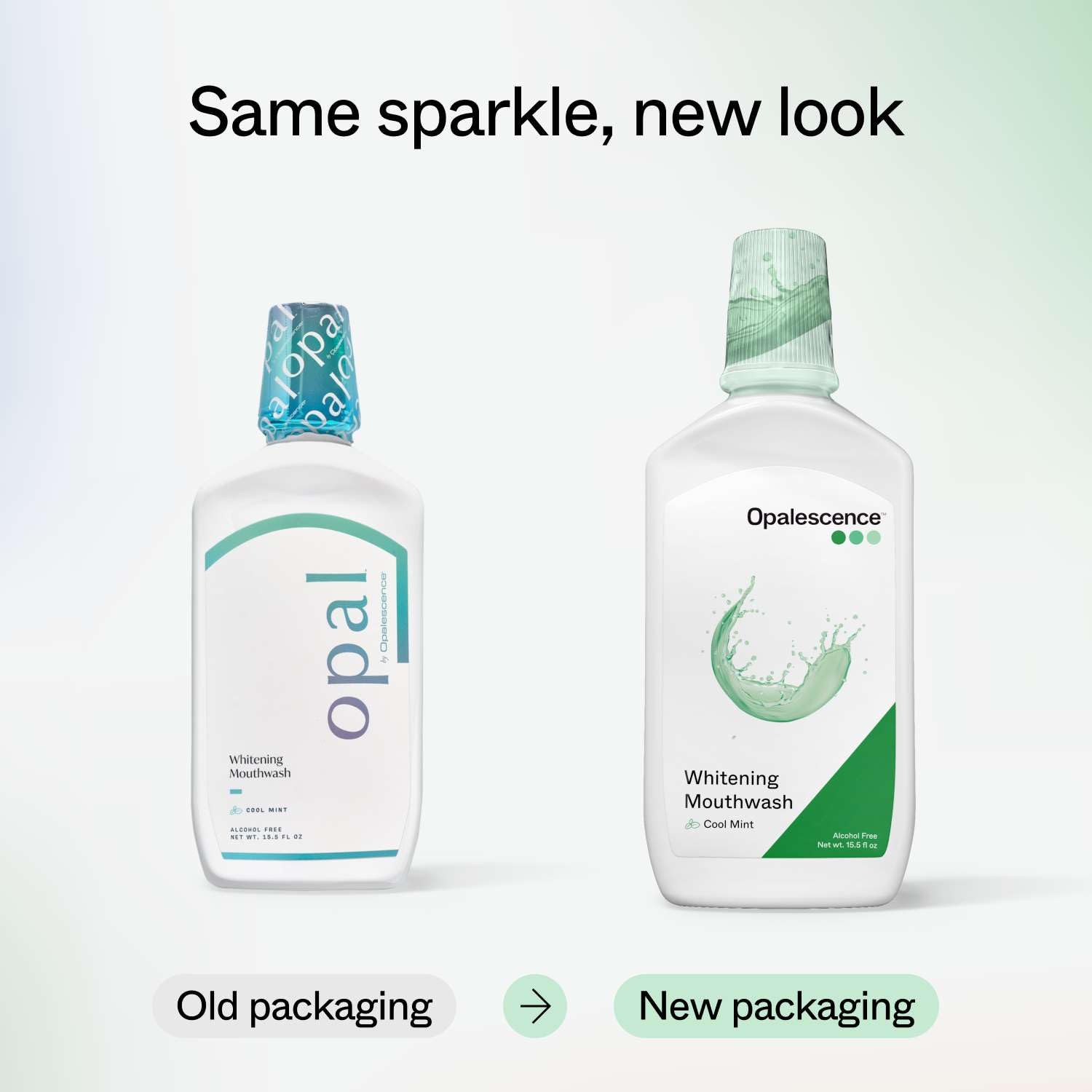Opalescence cool mint mouthwash bottle front label highlights hydrogen peroxide formula