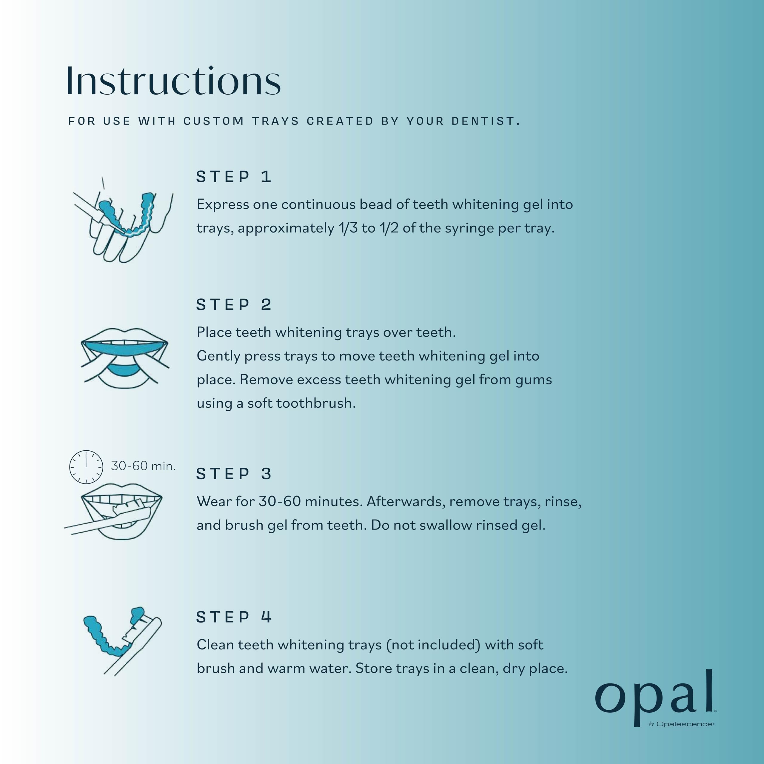 Opalescence xylitol-sweetened gel in syringe supports gentle whitening.