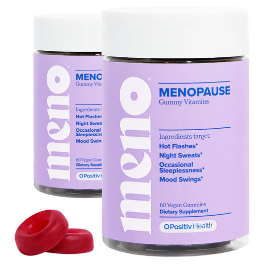 O Positiv MENO Gummies bottle front for menopause support and everyday comfort.