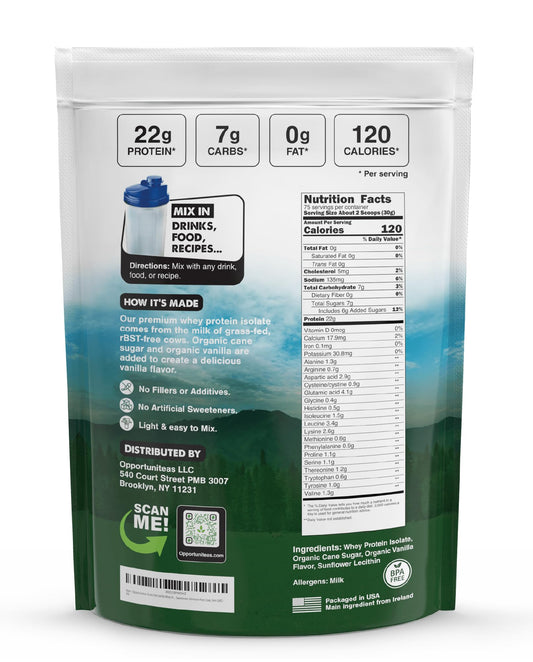 Opportuniteas 22g protein per serving label for active lifestyles