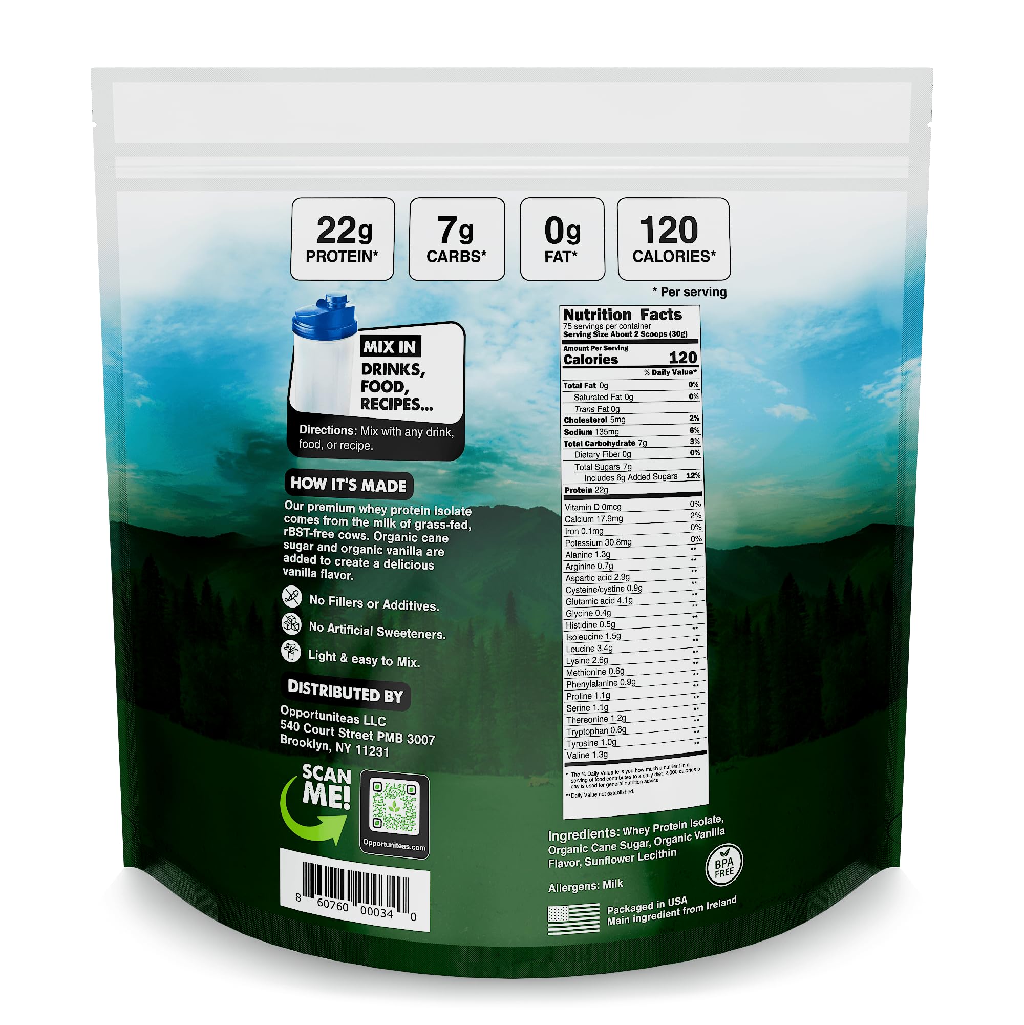 Opportuniteas grass-fed whey from Ireland cows supports clean, hormone-free nutrition