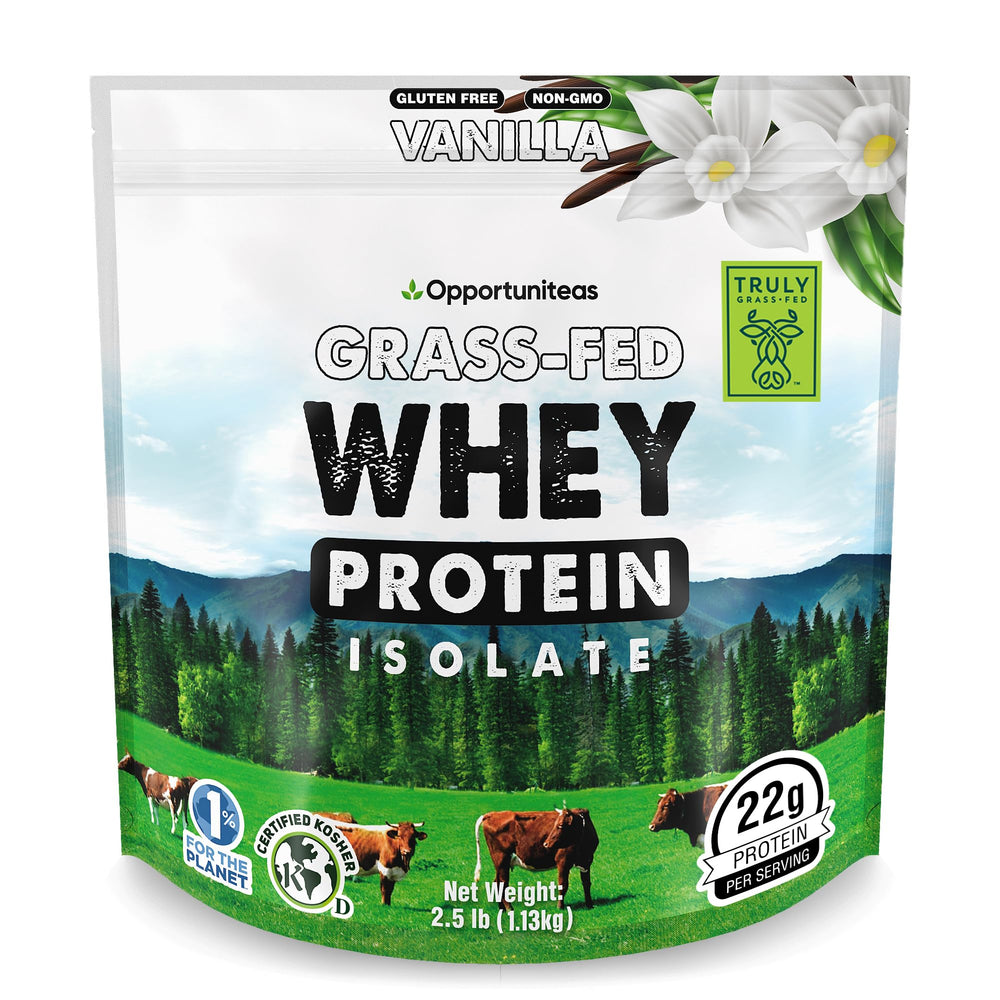 Opportuniteas vanilla whey protein powder bag for rich shakes without artificial flavors
