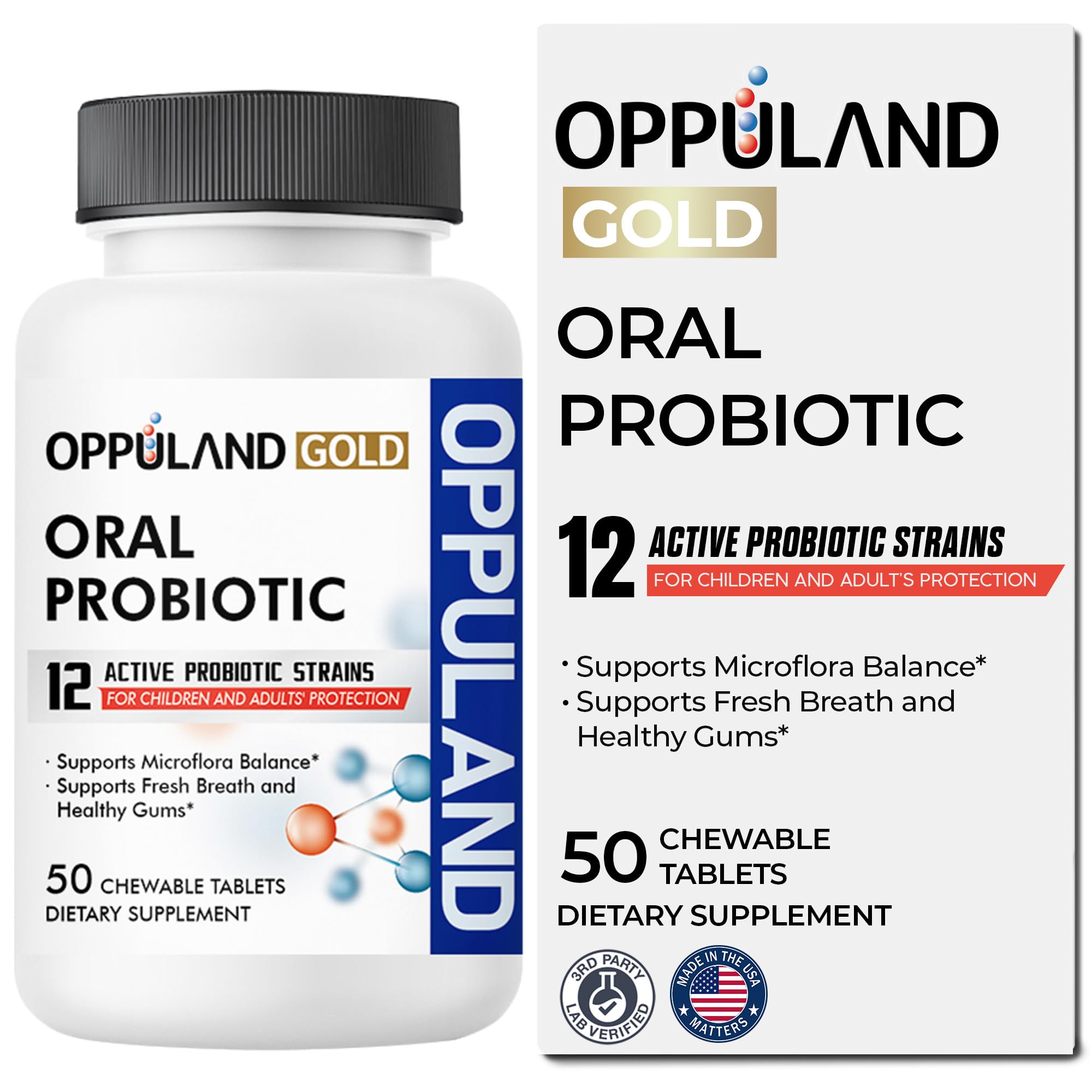 Oppuland bottle with tablets supports convenient daily dental care.
