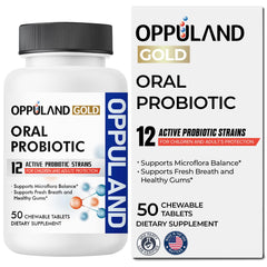 Oppuland bottle with tablets supports convenient daily dental care.