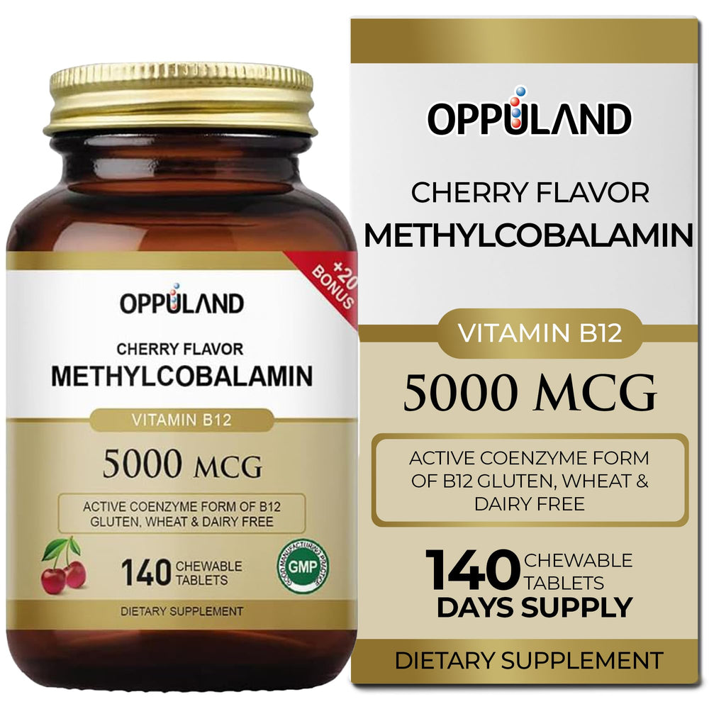Oppuland Methyl B-12 5000mcg chewable bottle for energy support.