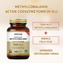 Oppuland Methyl B-12 5000mcg sublingual tablets—rapid absorption under tongue for focus.