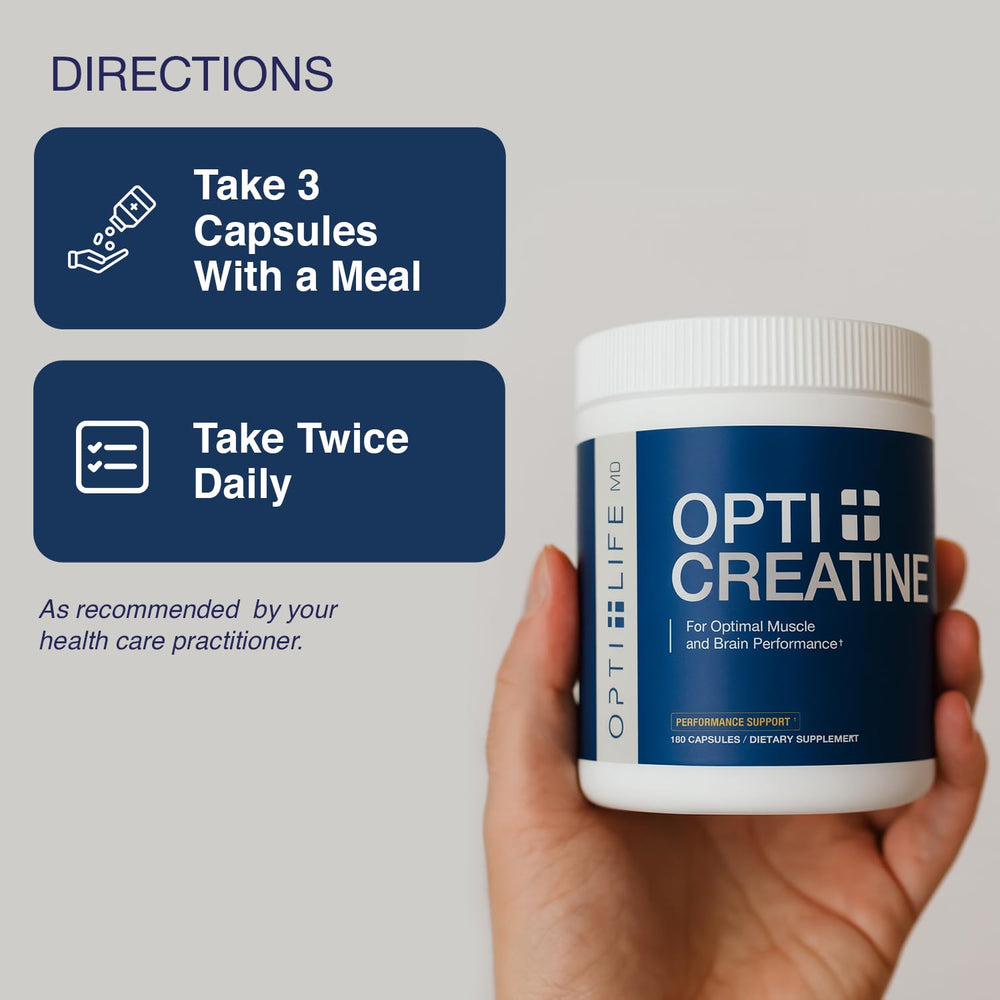 On-the-go pack of Opti + Life MD Creatine capsules for busy days.