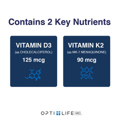 Opti Life MD D3/K2 capsules—balanced daily wellness.