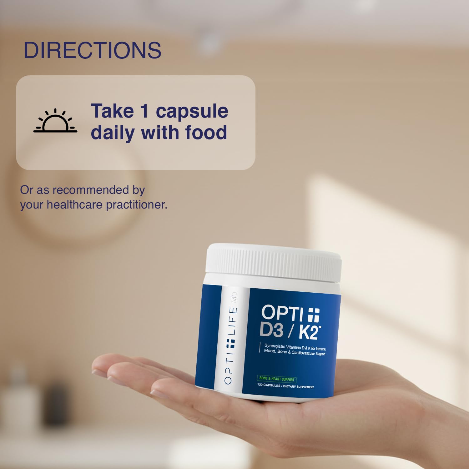 Opti Life MD easy-grab jar for convenient daily capsules.