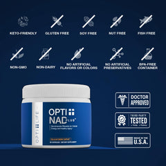 Opti-Life MD NAD Plus jar open shows ergonomic design for daily use.