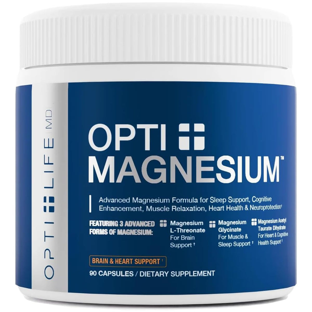 Opti + Life MD triple magnesium bottle close-up for daily wellness