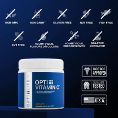 Opti + Life MD Vitamin C pouring capsules into hand, convenient daily use.