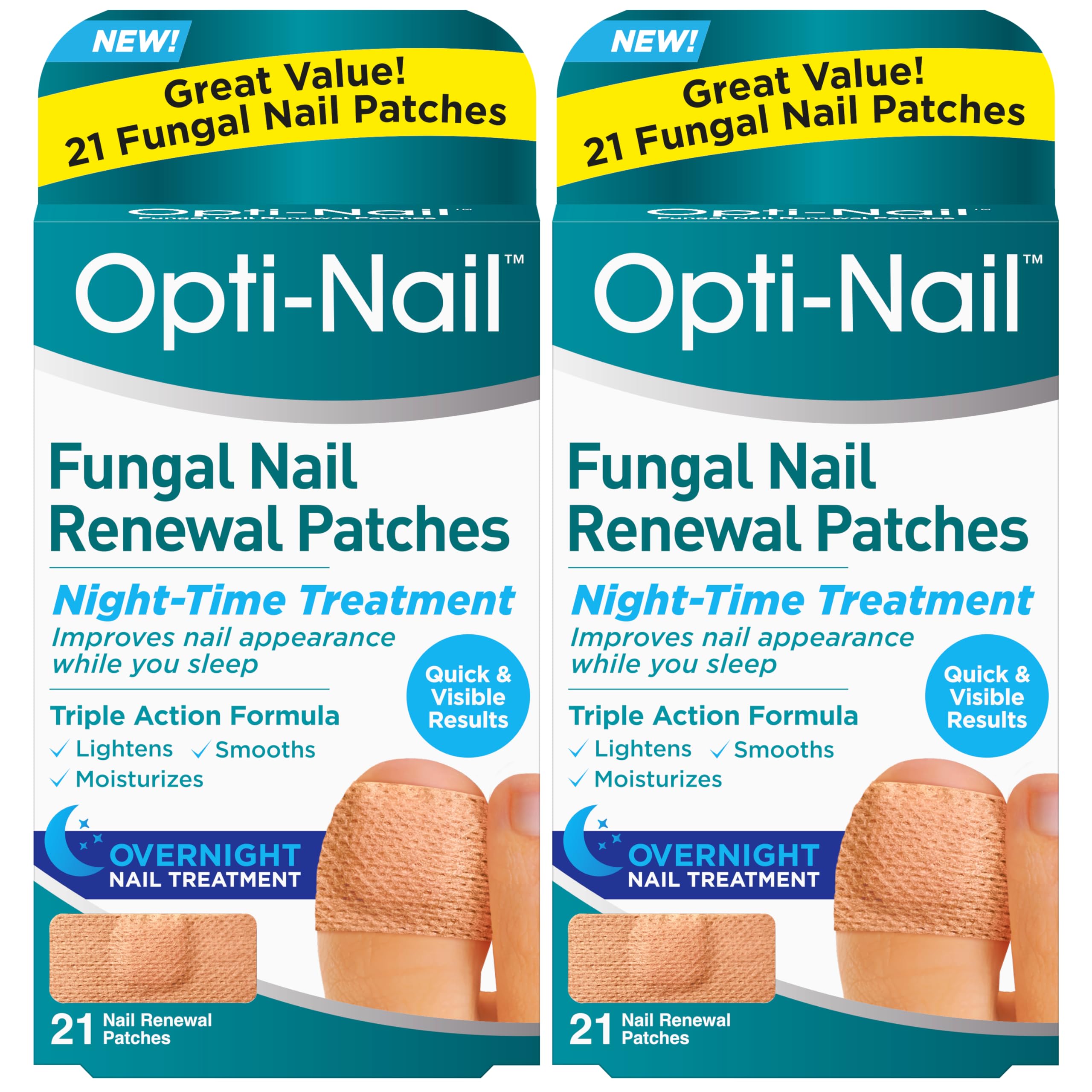 Opti-Nail fungal nail renewal patches ready for overnight use to improve nail appearance.