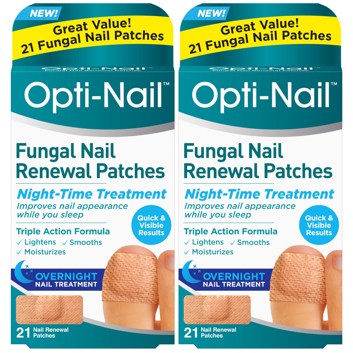 Opti-Nail fungal nail renewal patches ready for overnight use to improve nail appearance.