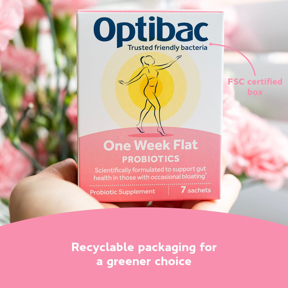 Lifestyle shot featuring Optibac branding on kitchen shelf.