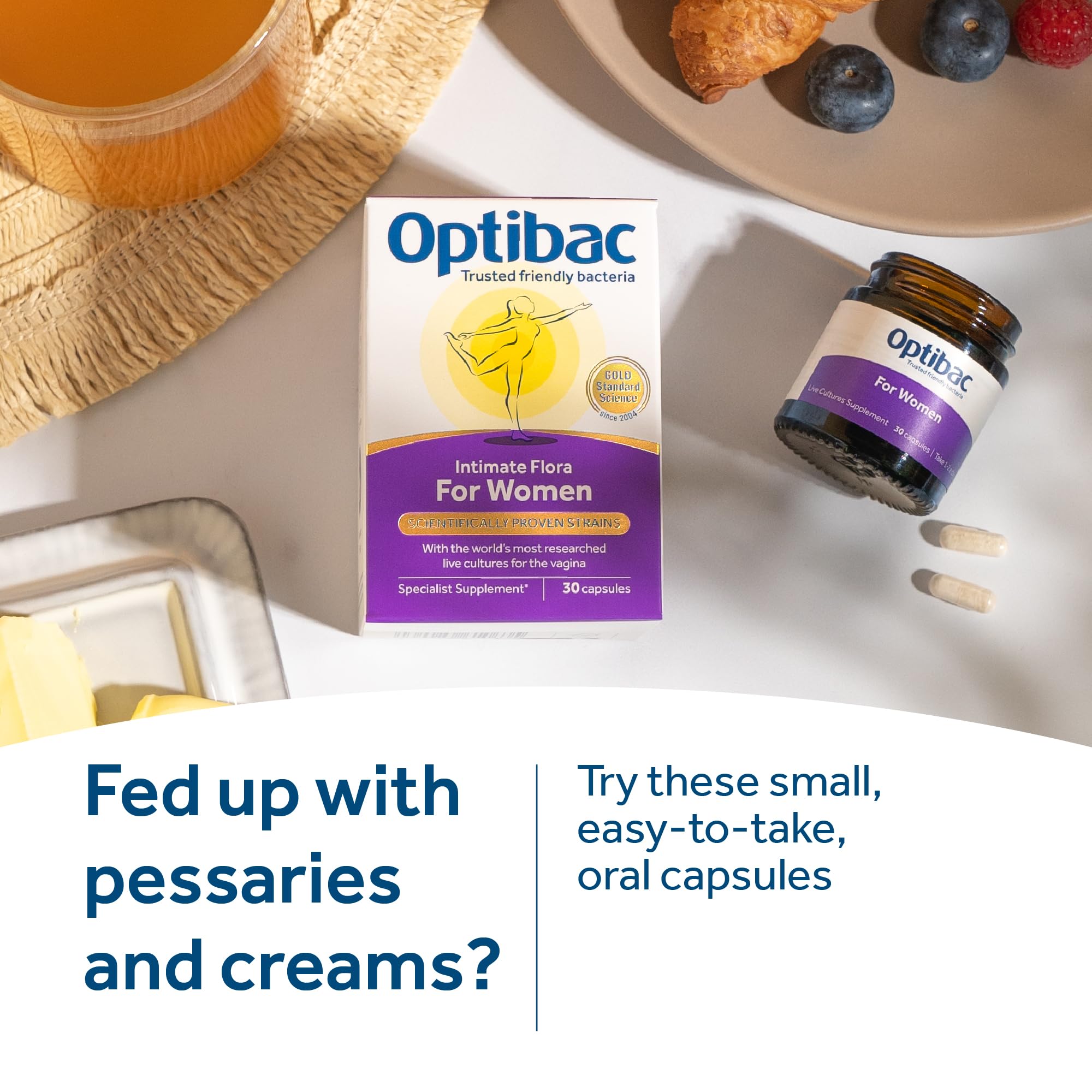 OptiBac For Women bottle and usage tips for daily routine.