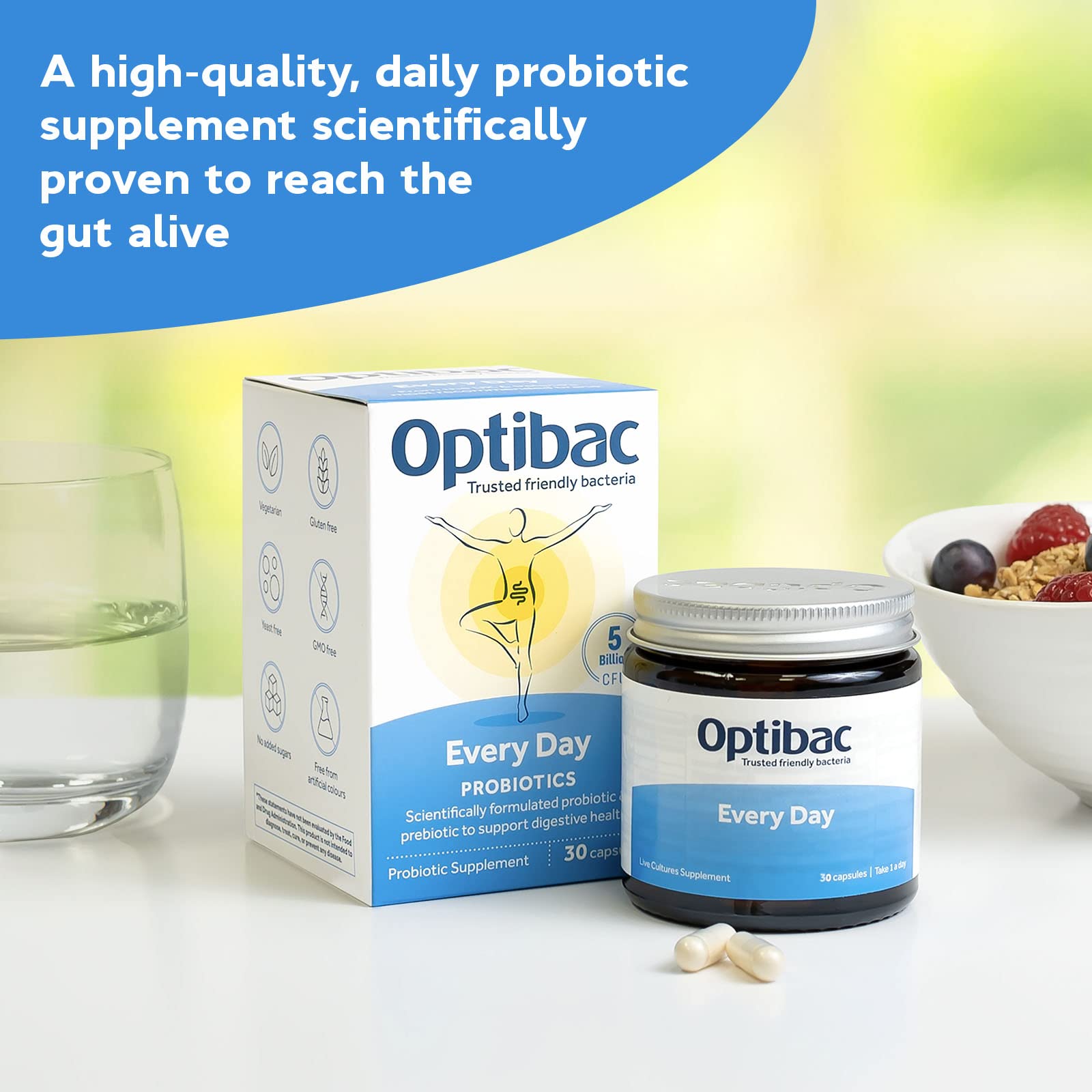 Optibac Probiotics Every Day capsules close-up highlighting 5B CFU.