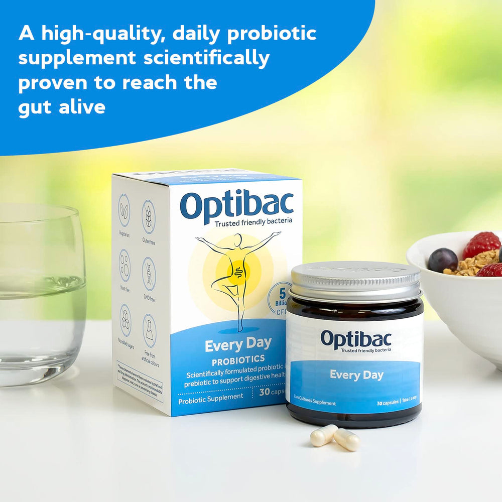 Optibac Probiotics Every Day capsules close-up highlighting 5B CFU.