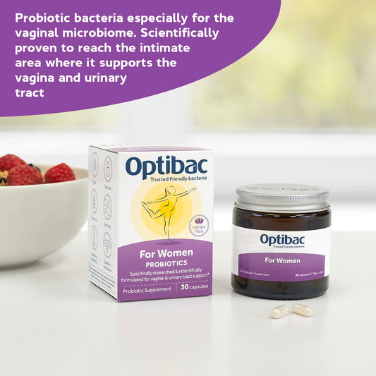 Optibac Probiotics for Women capsules close-up, dairy-free daily supplement