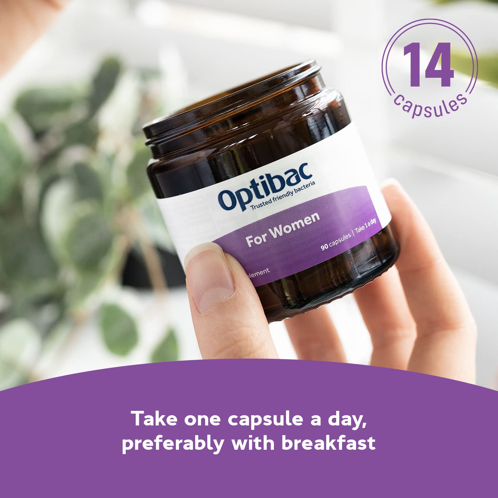 Optibac Probiotics for Women packaging flatlay, two week supply ready