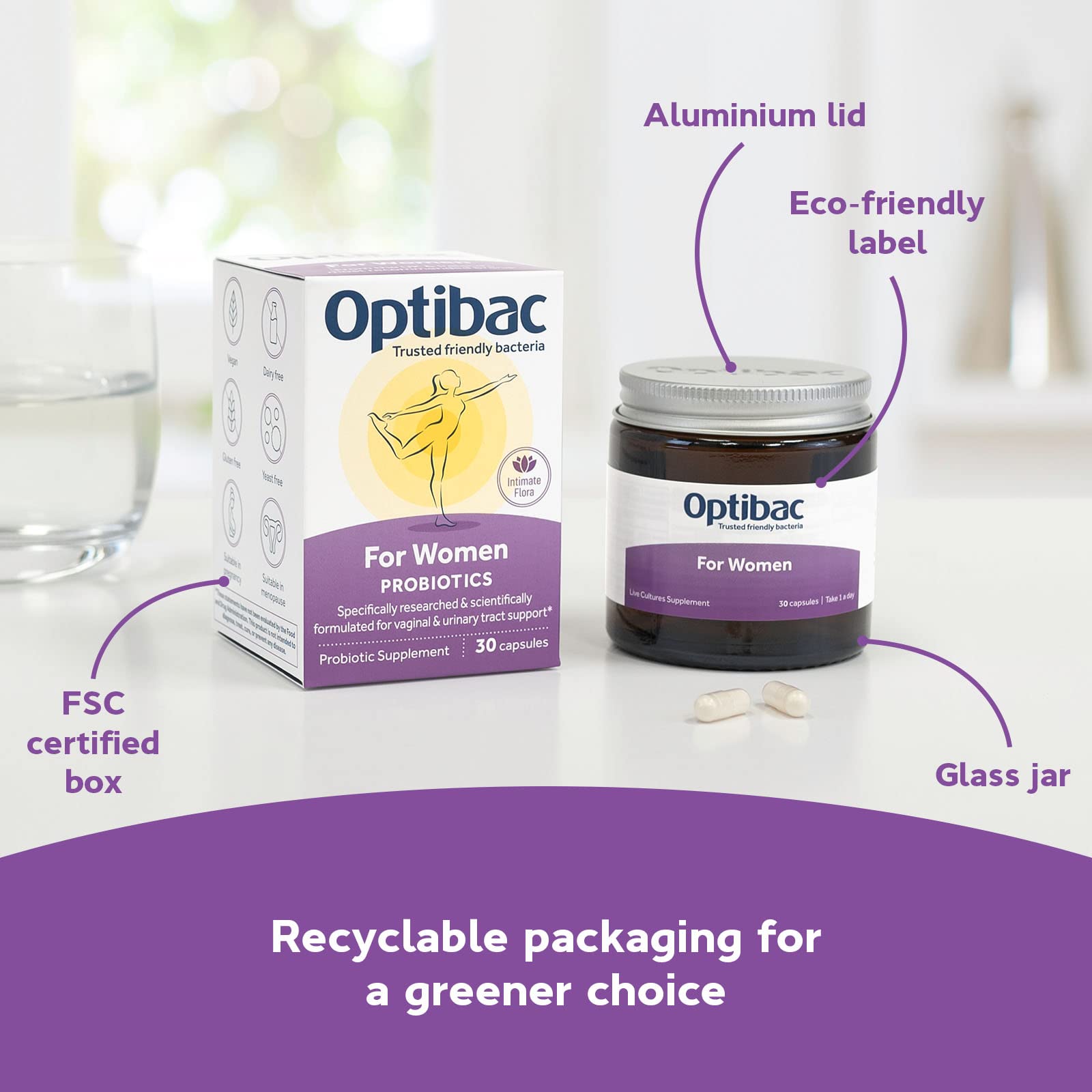 Optibac Probiotics for Women use scenario, on-the-go lifestyle with vegan capsules