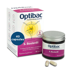 Optibac Saccharomyces boulardii bottle for daily gut-friendly probiotic support.