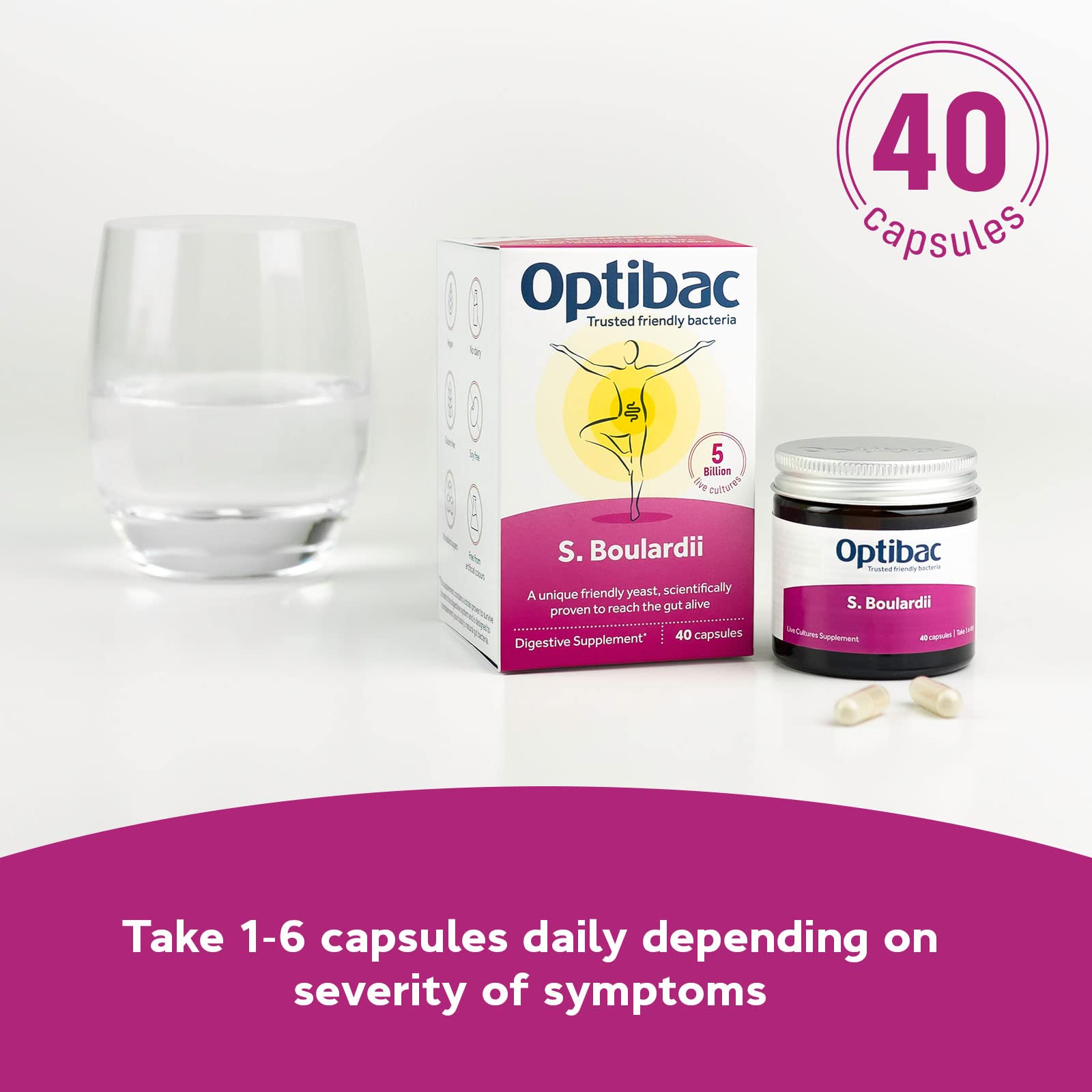 Optibac usage card shows daily dosage and age suitability for families.