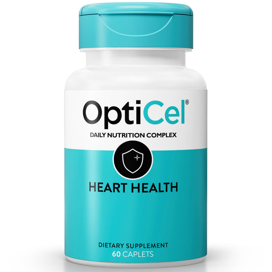 OptiCel Heart Health bottle showing capsules for cardiovascular support and circulation