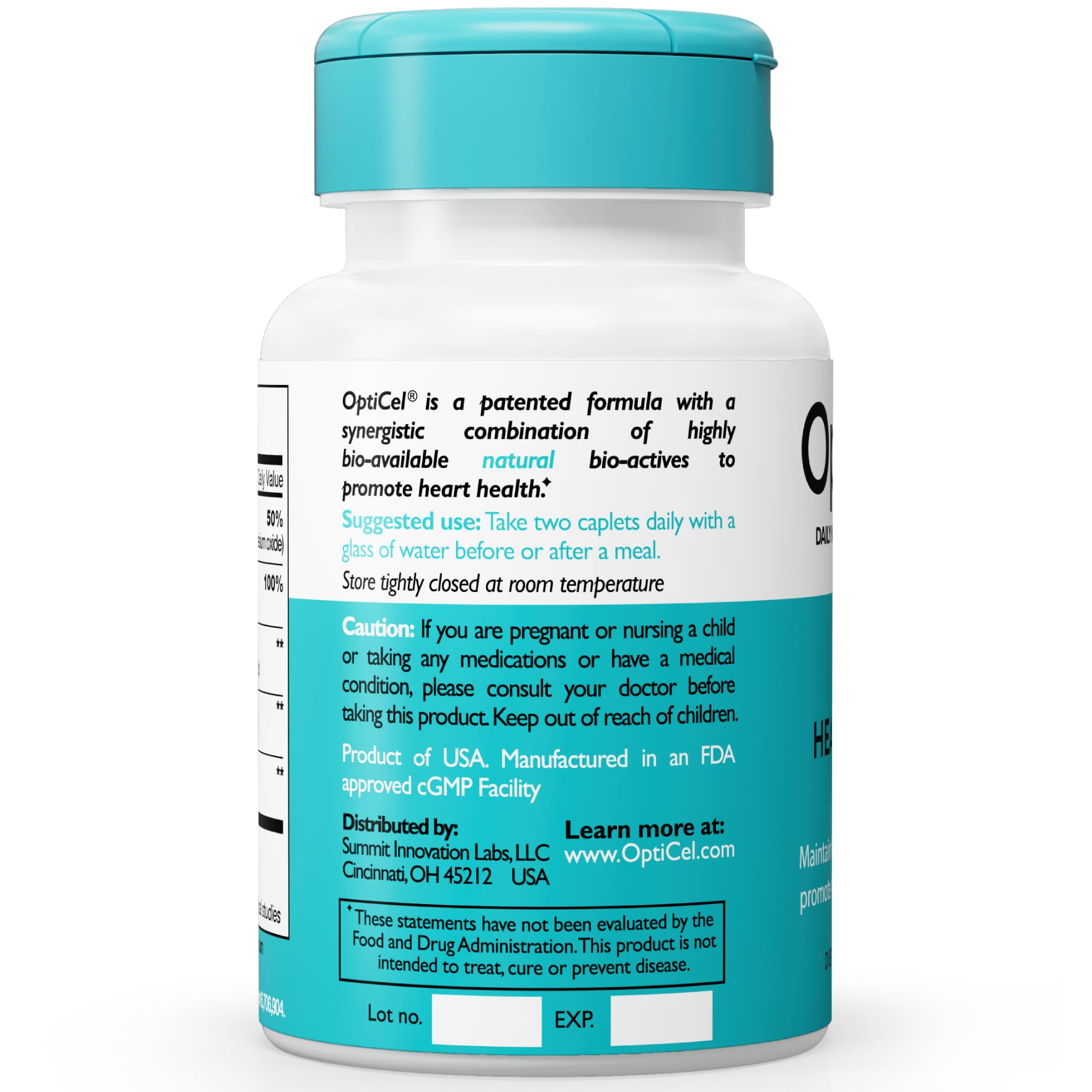 Close-up of OptiCel capsules featuring K2 and Curcumin for arteries